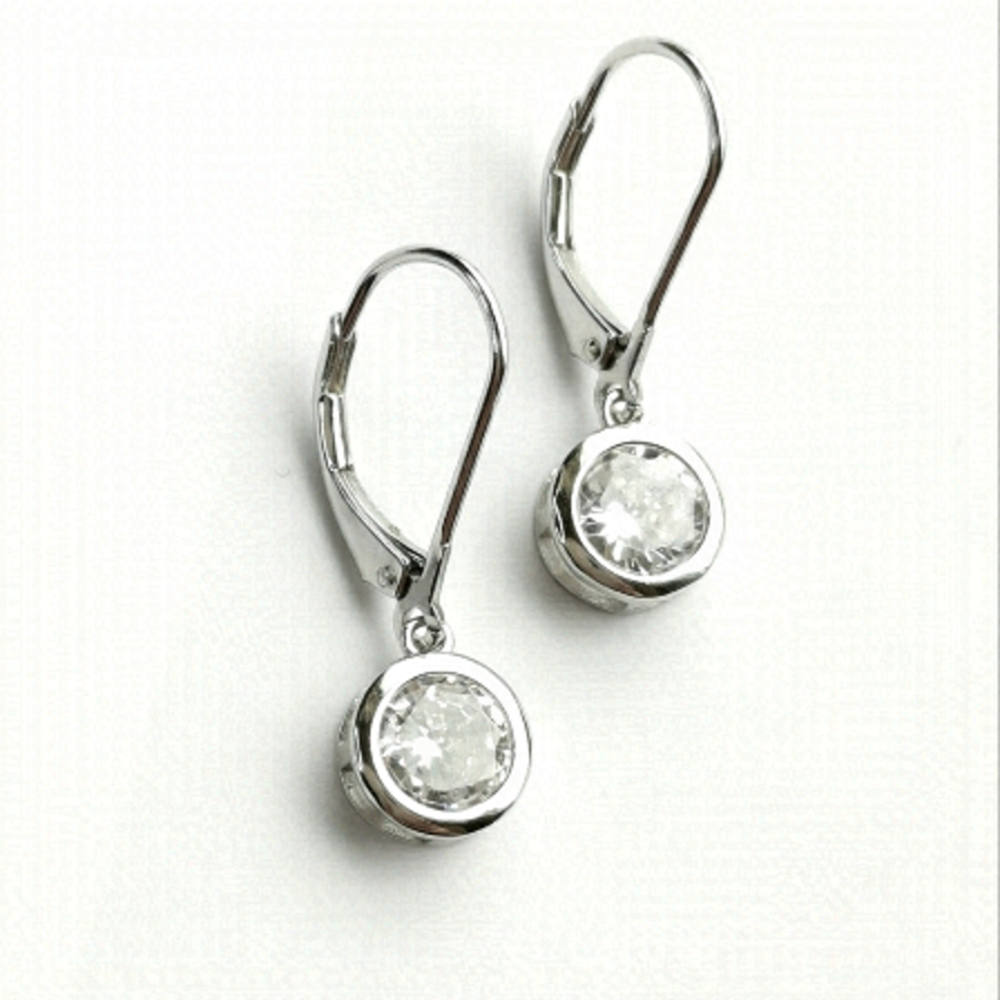 Sterling Silver CZ Dangle Lever Back Earrings